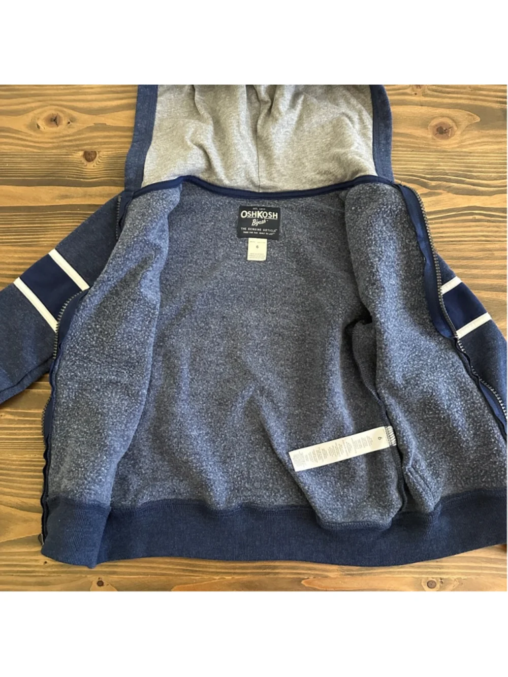 OshKosh B’gosh Boys Zip Hoodie Size 6 Blue Gray Logo Sweatshirt